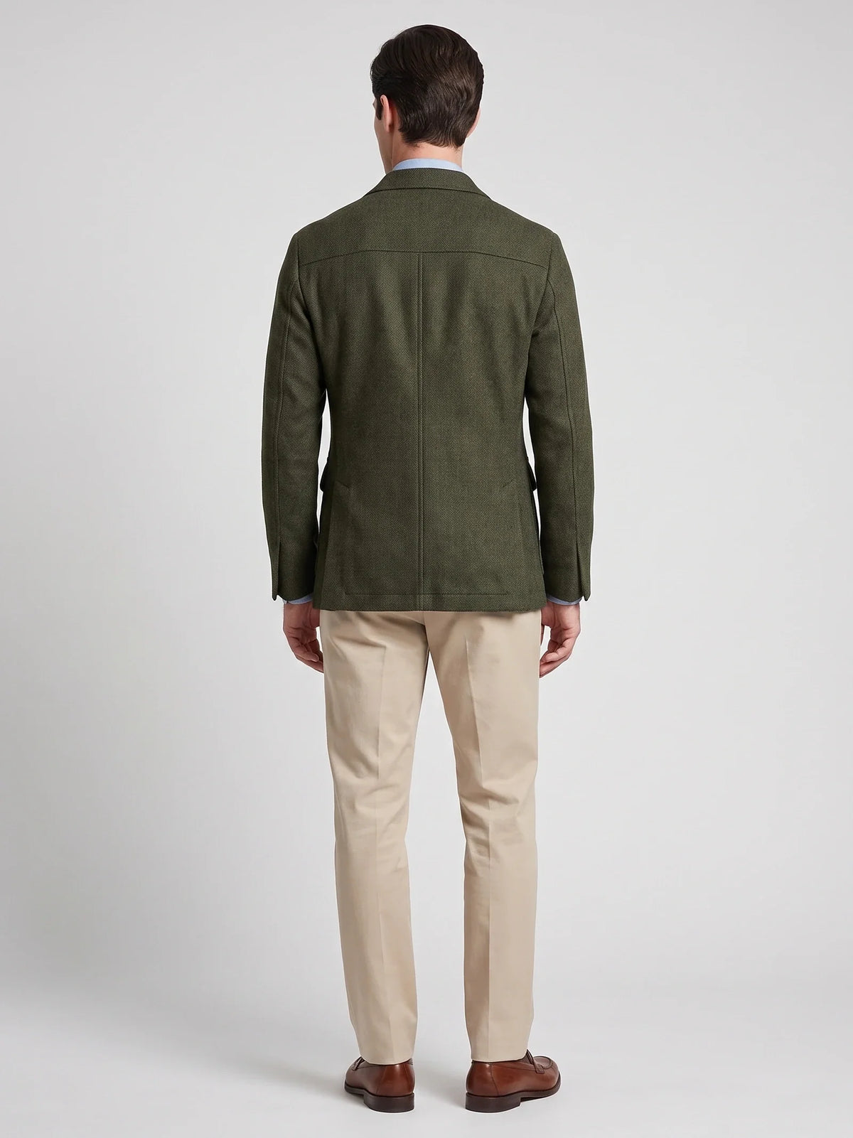 Men's tweed wool blend blazer – Green back view – Edward & Lawsen