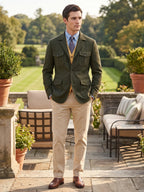 Men's tweed wool blend blazer – Green lifestyle view – Edward & Lawsen