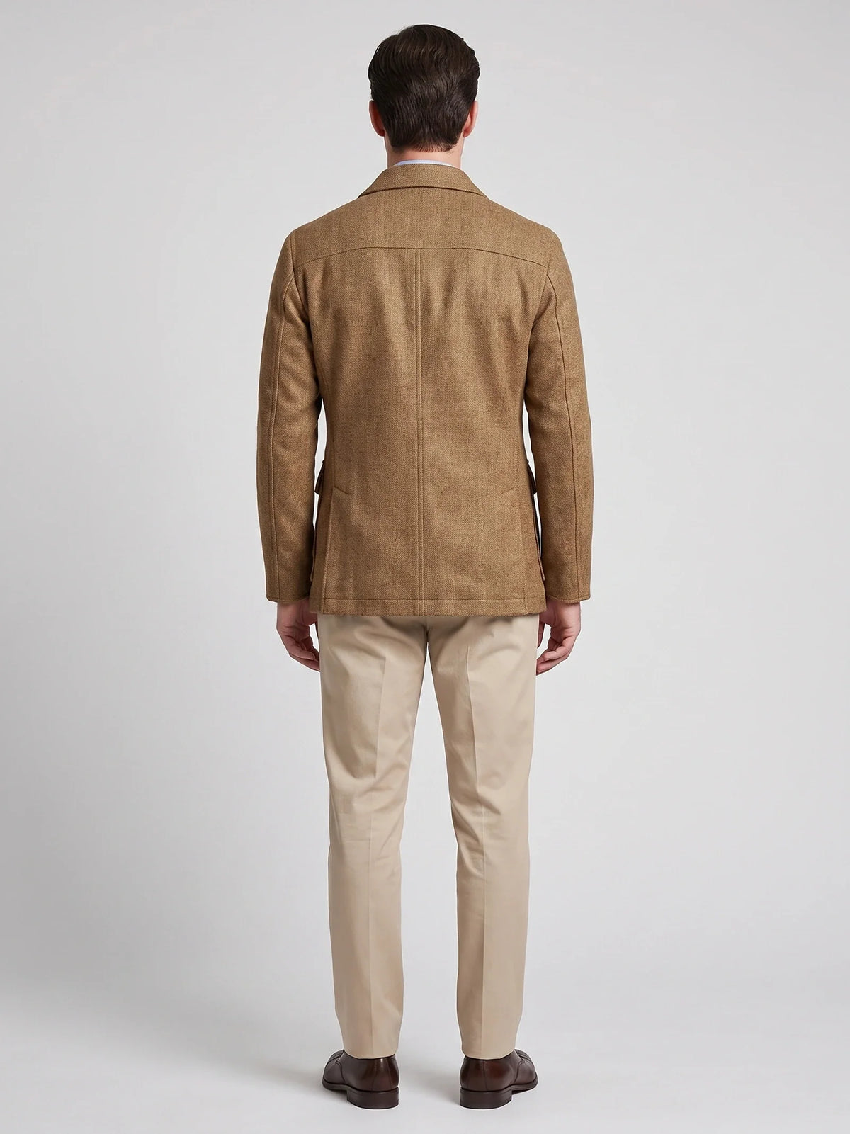 Men's tweed wool blend blazer – Khaki back view – Edward & Lawsen