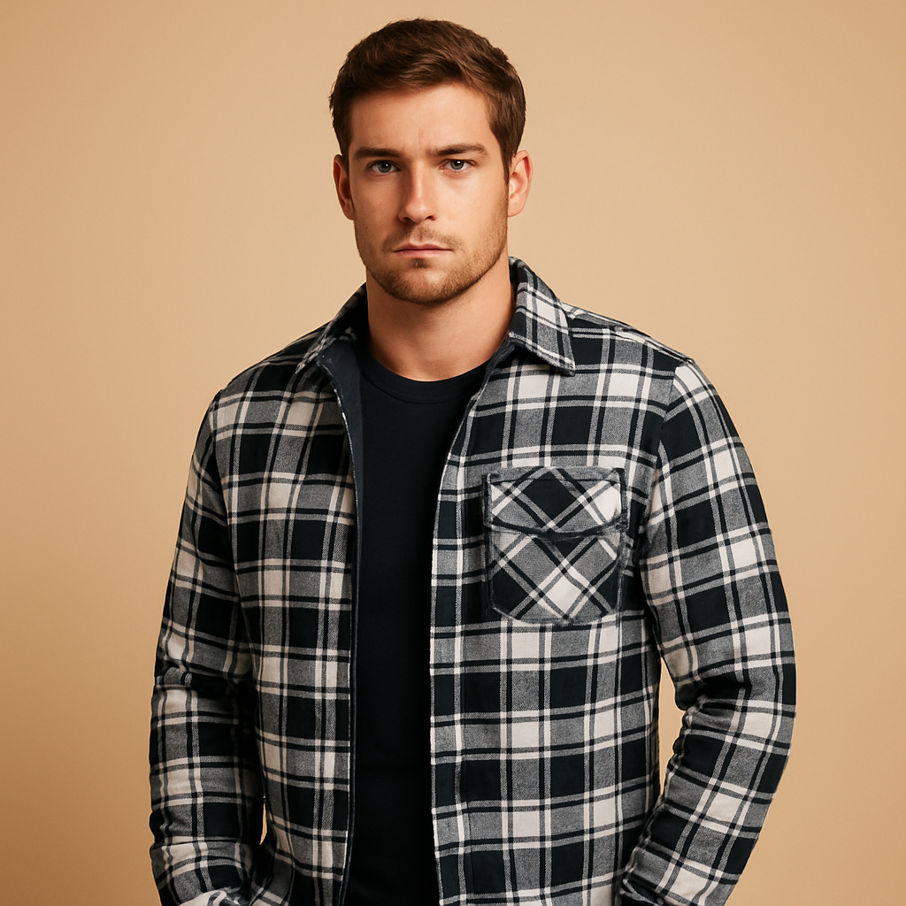 Men's printed hooded overshirt jacket – black – Edward Lawson