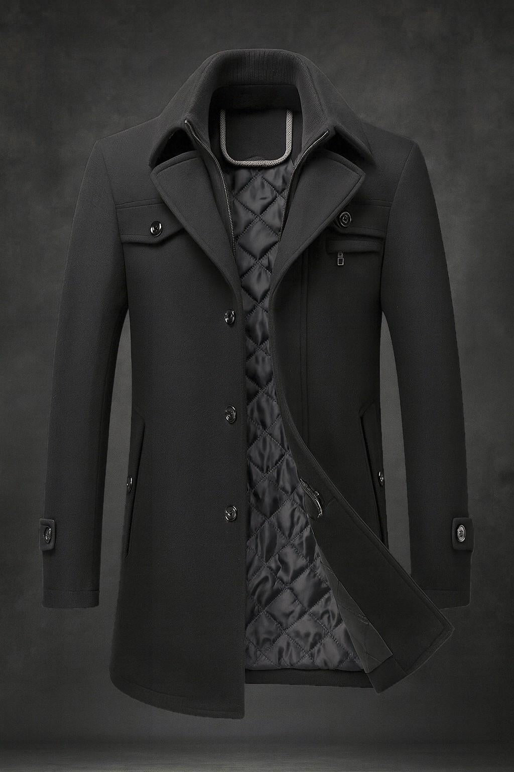 Men's winter jacket with textured collar – black – Edward Lawson