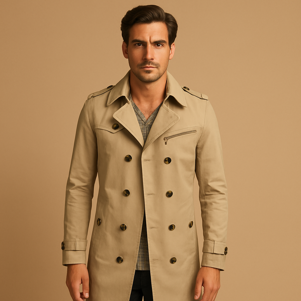 Men's waterproof double-breasted trench coat – beige – Edward Lawson