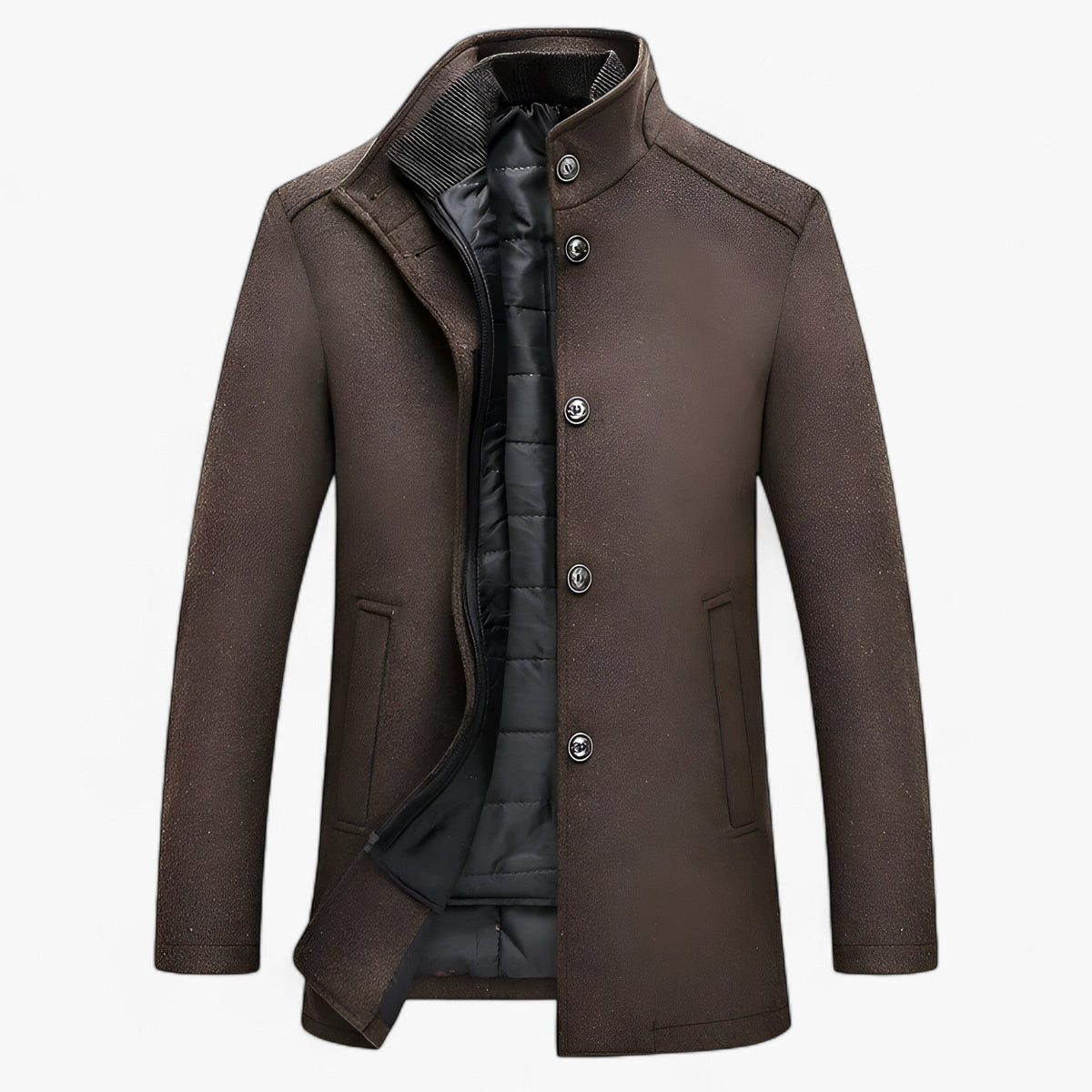 Men's wool stand-collar winter coat – dark brown – Edward Lawson