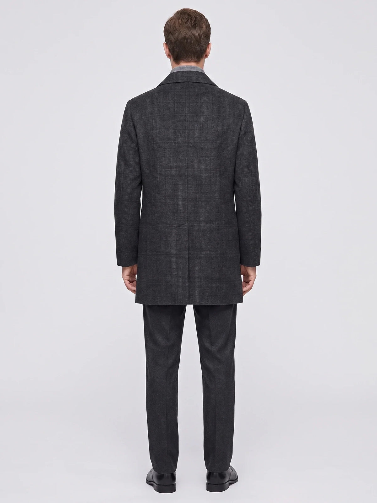 Men's wool trench coat – Black back view – Edward & Lawsen