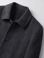 Men's wool trench coat – Black detail view – Edward & Lawsen