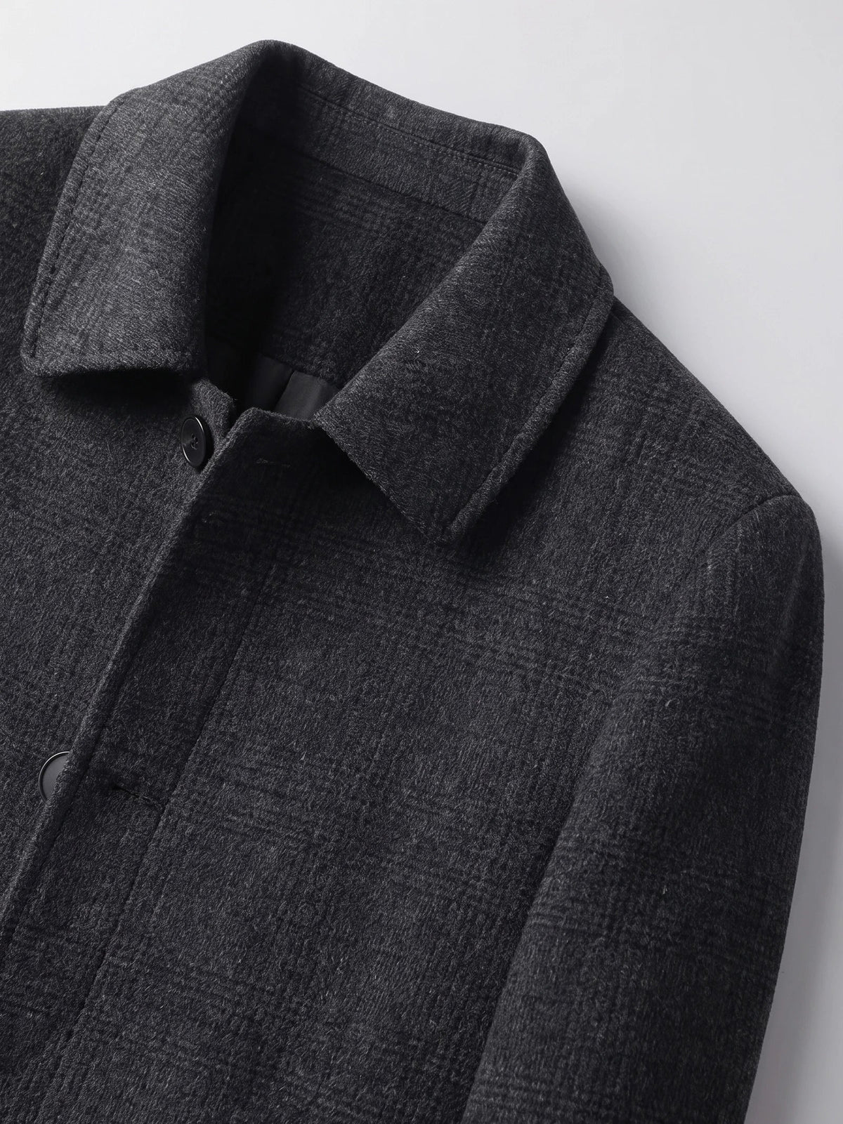 Men's wool trench coat – Black detail view – Edward & Lawsen