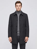 Men's wool trench coat – Black front view – Edward & Lawsen