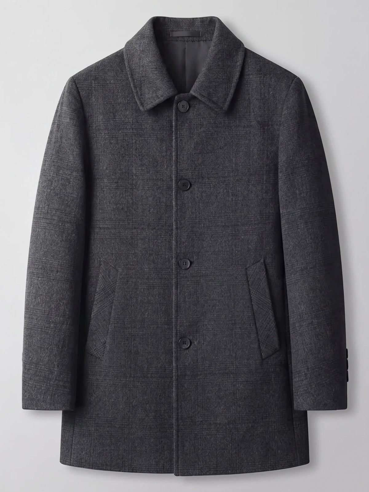 Men's wool trench coat – Black full view – Edward & Lawsen