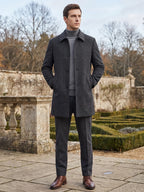 Men's wool trench coat – Black lifestyle view – Edward & Lawsen