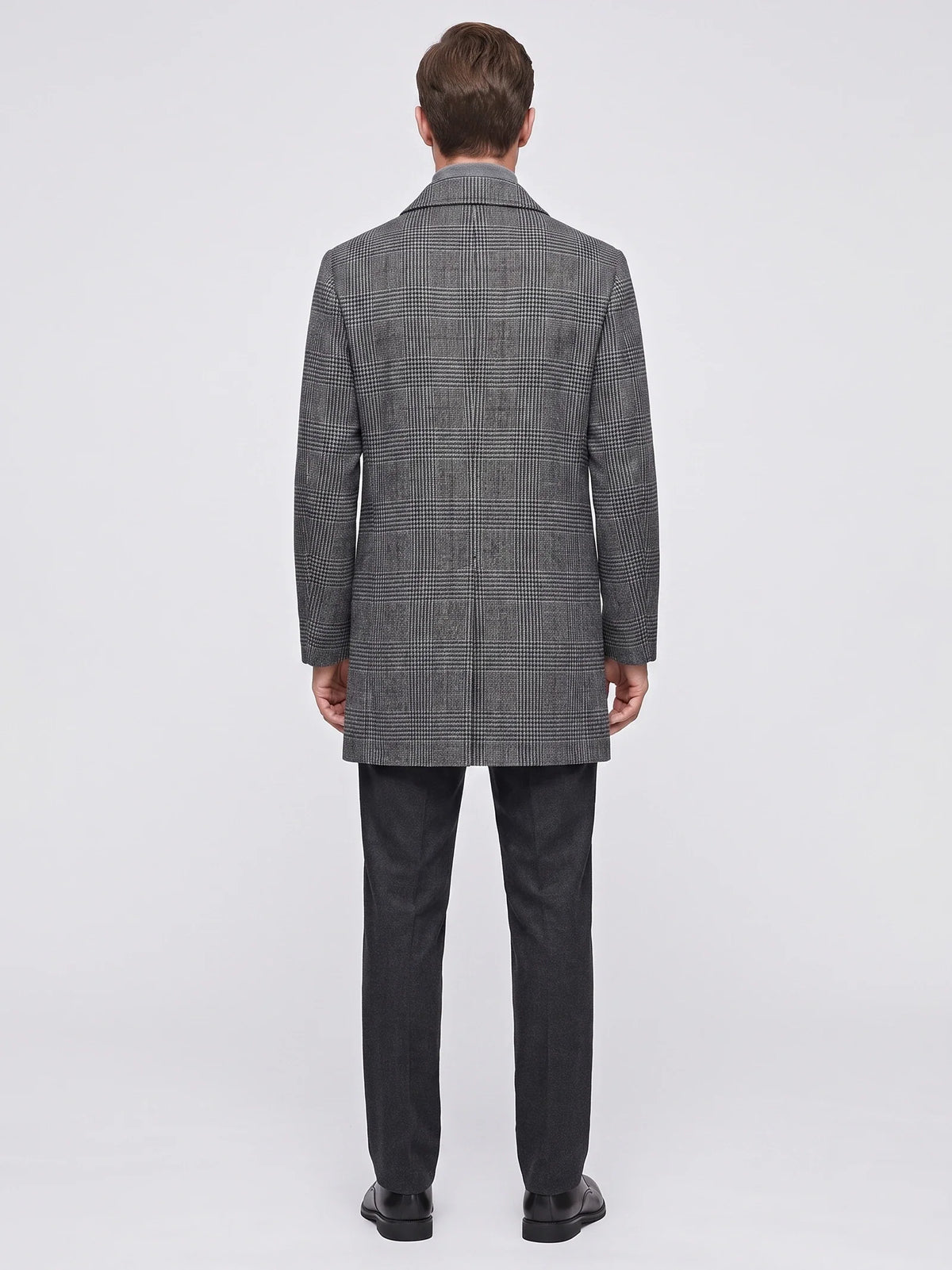 Men's wool trench coat – Gray back view – Edward & Lawsen