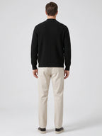 Men's zip-up stand collar cardigan – Black back view – Edward & Lawsen