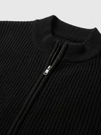 Men's zip-up stand collar cardigan – Black detail view – Edward & Lawsen