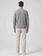 Men's zip-up stand collar cardigan – Gray back view – Edward & Lawsen
