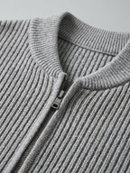 Men's zip-up stand collar cardigan – Gray detail view – Edward & Lawsen