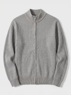 Men's zip-up stand collar cardigan – Gray full view – Edward & Lawsen