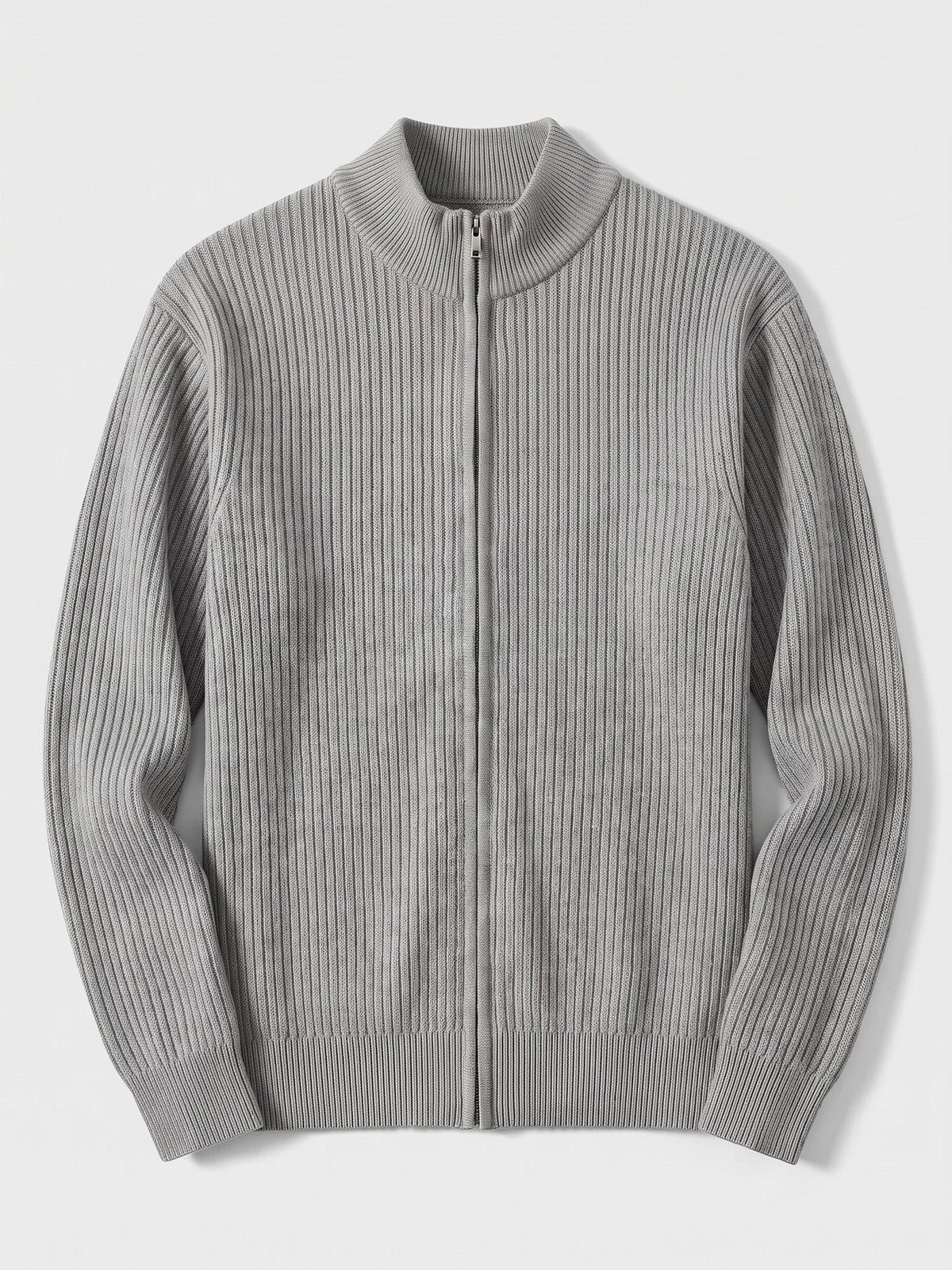 Men's zip-up stand collar cardigan – Gray full view – Edward & Lawsen