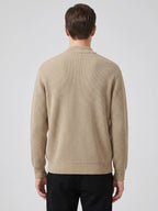 Men's zip-up stand collar cardigan – Khaki back view – Edward & Lawsen