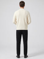 Men's zip-up stand collar cardigan – White back view – Edward & Lawsen