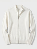 Men's zip-up stand collar cardigan – White full view – Edward & Lawsen